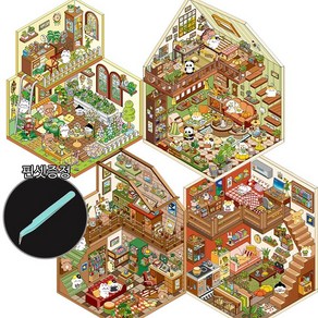 SKYCENTUM 방꾸미기 동물버전3 스티커 4종세트 핀셋증정, [동물버전3] 방꾸미기스티커 4종세트+핀셋증정