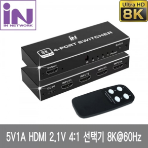 인네트워크 HDMI 2.1V 4:1 유전원 선택기 8K60hz 지원 [IN-8KHSW41], 상세페이지 참조