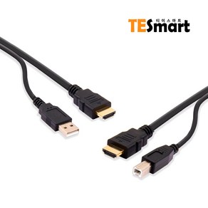 티이스마트 2포트 HDMI KVM 스위치 4K 60Hz 모니터 셀렉터 선택기, HDMI + USB 통합 케이블 2M, 1개