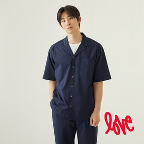 [JAJU/자주] 남 LOVE_60수 코튼 루즈핏 반팔 파자마 셔츠_네이비