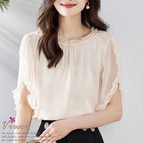 POMTOR 여름 여성 캐주얼 솔리드 레이스 슬리브 블라우스 오피스록