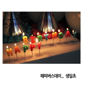 해피버스데이 칼라 알파벳 레터링 생일초/무지개초, 블루 솜방울고깔모자