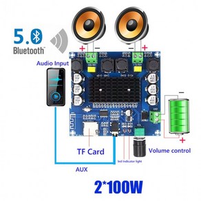 앰프보드 100w 블루투스 5.0사운드 스테레오 스피커, 상세 설명 참조, 1개