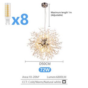 IRALAN 모던 민들레 LED 샹들리에 조명 펜던트 램프 거실 식당 홈 장식 아트 크리스탈 램프, 2) 72W Silve