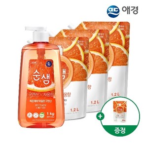 순샘 [애경] 주방세제 용기 1kg 1개+리필 1.2L 3개+200ml 증정 (베이킹소다피톤치드/구연산자몽 택1), 1개