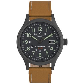 Timex 남성용 엑스페디션 스카우트 솔라 캐쥬얼 시계 40mm 쿼츠 레더 스트랩 베이지 20 (TW4B247009J)