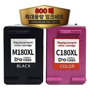 삼성 (800매 특대용량) INK-M180+C180 잉크세트 SL-J1770FW SL-J1660 SL-J1663 SL-J1665 INK-M180XL INK-C180XL 디오토너