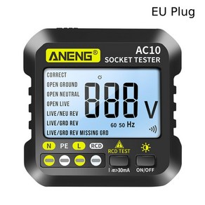 ANENG AC10 소켓 콘센트 테스터 극성 위상 LCD 디지털 전압 테스트 검출기, [01] EU 플매트 카펫 러그, 01 CHINA, 1개