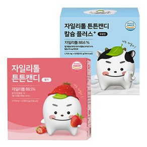 자일리톨 무설탕 충치예방 튼튼캔디 우유맛 60정+딸기맛 60정, 2박스, 102g