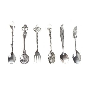 6X Vintage Royal Style Coffee Spoon Fok Ice Ceam Desset Scoop Flatwae Spoons, 은, 1개