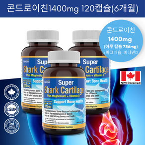 상어연골 콘드로이친 1400mg 120캡슐 콘드로이틴 저분자 어골 칼슘 마그네슘 비타민D 함유 허바 캐나다, 3개, 120정