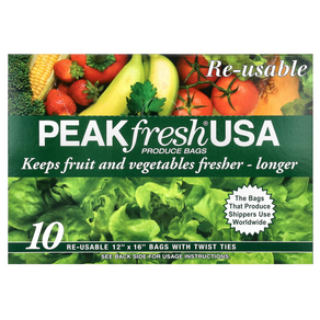 퍽프레쉬 PEAKfesh USA 신선식품 보관백 묶는 끈 포함 재사용 가능 10개 PEA-00200, 1개