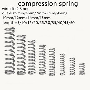 [툴스피어] 10 20pcs 0 8mm 압축 스프링 외경 5mm 6mm 7mm 8mm 9mm 10mm 스테인레스 스틸 소형 압축 스프링