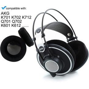 국내배송 AKG K701 K702 이어패드 이어 쿠션 커버 패드 가죽 헤드폰 헤드셋 교체 스펀지 교체용 호환 캡 K7XX Q701 K612 K712, [블랙] 이어솜 +이어패드 1쌍 세트, 1개