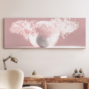 [인메이블] 복들어오는 꽃 그림 5종 힐링 풍수 인테리어 만개 달항아리 와이드 캔버스 액자, 03.애화-사랑달빛 와이드, 캔버스+[원목]올림액자, 소형[106x40cm]