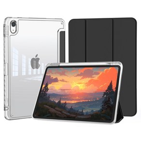 DANYCASE 아이패드 스마트 투명 펜 슬롯 스타일 케이스, 블랙