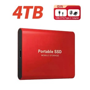 2024 외장 하드 드라이브 1TB 스토리지 드라이브 미니 솔리드 스테이트 SSD USB3.1 HDD 2TB 휴대용 외장 HD 하드 디스크 맥휴대폰용 신제품, Red 4TB, Red, 4TB