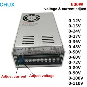 파워서플라이 컴퓨터파워 CHUX 스위칭 전원 공급 장치 600W 가변 전압 및 전류 0-12v 15v 24v 27v 36v 48v, 0-60v 0-10a, 08 0-60V 0-10A