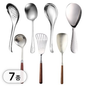투데이리빙 스텐 다용도 조리 도구 세트 뒤집개 + 구멍 뒤집개 + 국자 + 멀티 스푼 + 스키머 + 서빙 스푼 + 주걱 포함 7종 패키지 걸이형 키친 용품, 1세트, 실버, R98437S(7개입