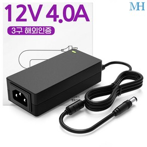 명호전자 12V4A 아답터 3구 접지 해외 인증용 (TY1204000Z1MN) DC 12V 4A 어댑터, 1개