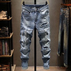 남성용 청바지 찢청 패치 스판 슬림 청바지 Men's jeans