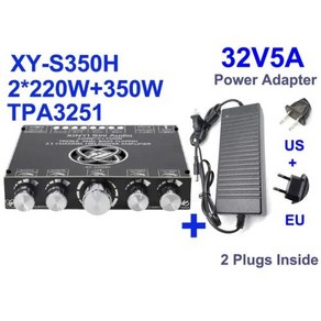 오디오 앰프 이동식 블루투스매장앰프 2*220W + 350W TPA3251 파워 보드 2.1 Ch 클래스 D USB 사운드 카드 서브우퍼 시어터 스테레오 이퀄라이저, 2.S350H 32V5A