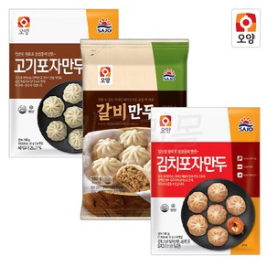 사조오양 고기 포자 만두 180g x 4개 + 사조오양 김치 포자 만두 180g x 4개 + 사조오양 갈비 포자 만두 180g x 4개, 12개