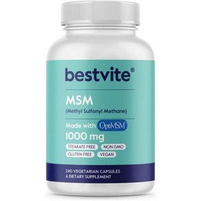 BESTVITE 옵티MSM으로 만든 베스트바이트 MSM 1000mg (240캡슐) - 스테어레이트 없음 GMO 프리 글루텐 공동 지원, 240 Count (Pack of 1), 1개, 240정