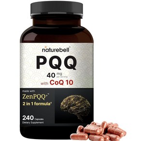 NatueBell PQQ CoQ10 240캡슐 포함 1회 제공량당 40mg  활성 피롤로퀴놀린 퀴논, 1개, 240정