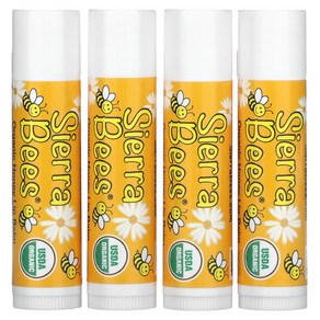 Siea Bees 유기농 립밤 꿀 4개 각 0.15 oz (4.25 g) 1팩, 1개