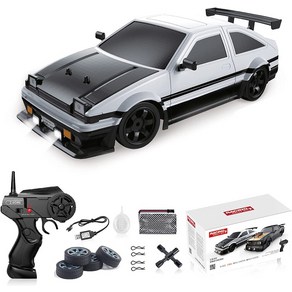 드리프트RC카 입문용RC카 1:16 4WD RC 드리프트 AE86 이니셜 D JDM 레이싱 남아용 18 2.4G 원격 제어 성인 및 선물, 1.WHITE, 1개