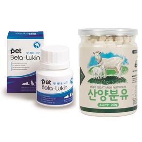 베타루킨 영양제 60g 강아지 고양이 펫 면역증강제+펫푸드궁 펫밀크 산양분유 200g, 베타루킨+소고기맛 200g(강아지용), 1개