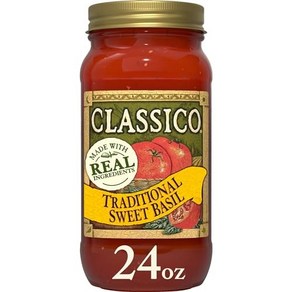 Classico Taditional Sweet Basil Tomato Spaghetti Pasta Sauce 클라시코 전통 스위트 바질 토마토 스파게티 파스타 소스 (24온스 병, 680g, 1개