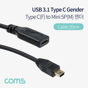 Coms USB 3.1 Type C 변환 케이블 20cm C타입 to 미니 5핀 Mini 5Pin IF936, CSJ_ 본상품선택, 1개