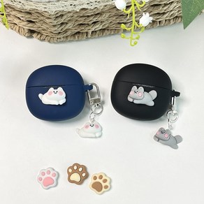 엘리카노 QCY T20 케이스 부끄러운 고양이&못된고양이 TPU, 블루(부끄러운고양이)