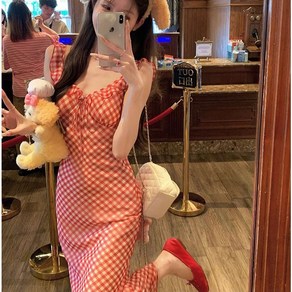 [Bahn] 랄라 고방 체크 롱 원피스