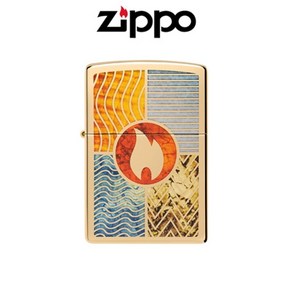 지포라이터 하이폴리쉬 유광 브라스에 로고 불꽃과 원소 디자인 ZIPPO 48729