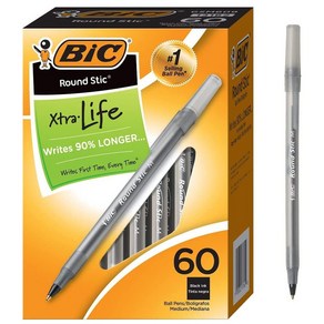 BIC 라운드 스틱 엑스트라 라이프 포인트 1.0 mm 볼펜 블랙 60개세트, 60개