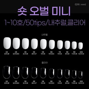 네일아트판 리필팁 숏오벌 미니 네일팁 50tips, 1개, 내추럴