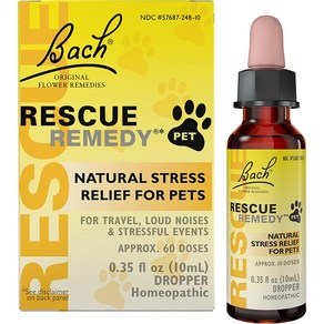 Bach 오리지널 꽃 요법 Rescue Remedy 반려동물용 천연 스트레스 완화제 스포이드 무알코올 성분 10 ml(0.35 floz), 1개, 상세내용참조, 스트레스완화/안정/집중력관리