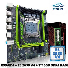 ZSUS X99-8D4 마더보드 세트 키트 인텔 LGA2011-3 제온 E5 2650 V4 CPU DDR4 16GB 116GB 2133MHZ RAM 메모리 NVME M.2 SATA, 1) 마더 보드, 1개