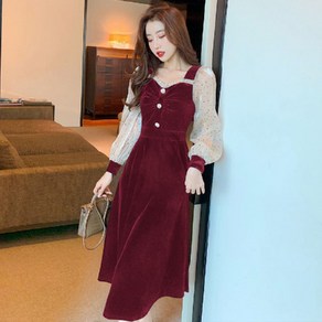 춘추 여성 빈티지 원피스 미디스커트 women's long-sleeved dess 하늘비즈 A25 T319Y201