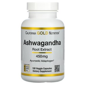 CALIFORNIA GOLD NUTRITION 캘리포니아 골드 뉴트리션 Ashwagandha 아슈와간다 450mg 180정 베지캡슐, 1개