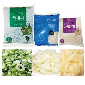 냉동야채3종 대파슬라이스 양파다이스 다진마늘 세트(각1kg)