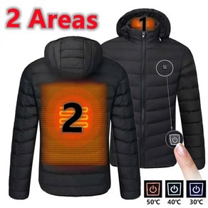 남녀공용 난방 재킷 따뜻한 USB 스마트 온열 의류 방수 자체 캠핑 21 2 구역, ASIAN SIZE XL, 2 Aeas Black