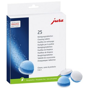 Jua 3-Phase Cleaning Tablets 25Count/유라 커피머신 청소 세척 알약 25개/테블릿 세정제/고품질 고성능, 1개