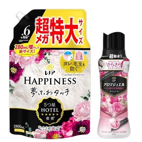 묶음구매 섬유유연제 + 비즈 레노아 해피니스 유메후와 터치 섬유유연제 베르베뜨블라썸플로럴 리필 1 900mL+아로마 쥬얼 향긋기 전용 비즈 앤티크 로즈 플로럴 본체 420mL, 1개