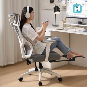 Homey Nest 허리 편한의자 사무용의자 승강가능 4D 팔걸이 사무실전용 받발침, 화이트
