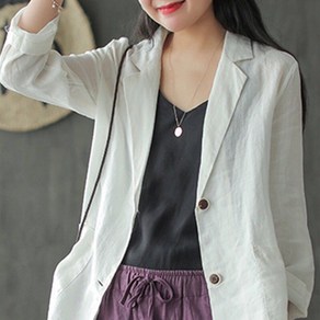 COBOTOR 여성 면마 자켓 심플 오버핏 봄 여름 가을 여자 긴팔 재킷 상의 2023 women linen jacket XK0449