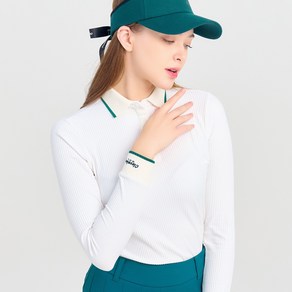 [클리브랜드 골프] 티핑 배색 세로골지 여성 카라 긴팔티셔츠 화이트_CGWTS33718WH